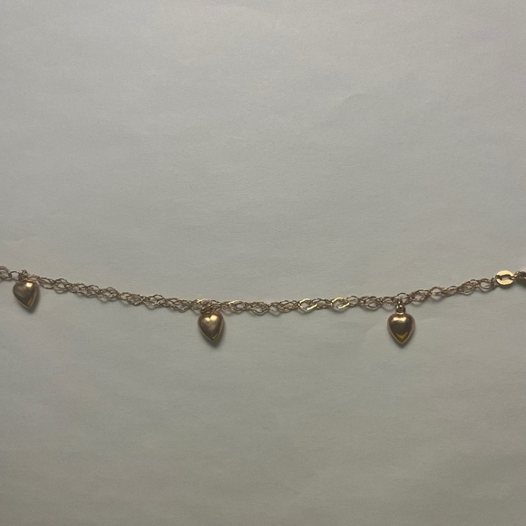 14k Solid Gold Bracelet with 3 Puffy Heart Charms - Picture 1 of 3